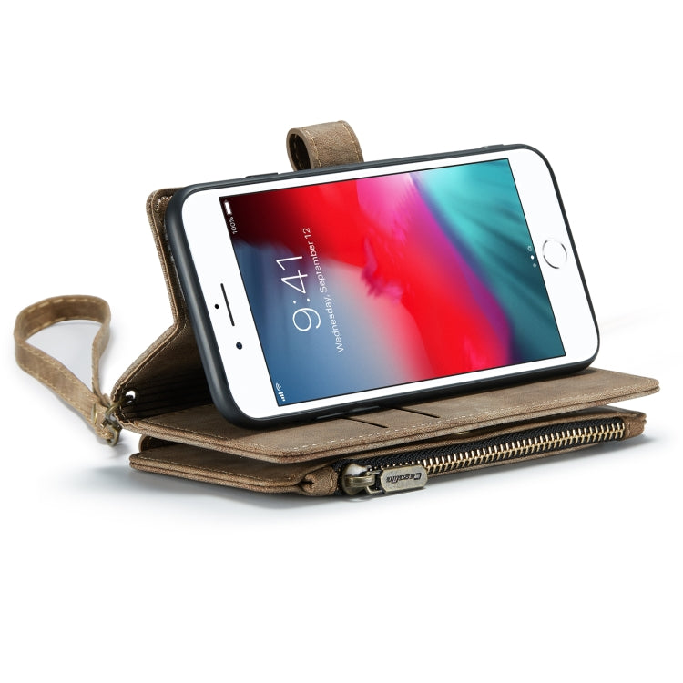 For iPhone SE 2022 / SE 2020 / 8 / 7 / 6 CaseMe-C30 PU + TPU Multifunctional Horizontal Flip Leather Case with Holder & Card Slot & Wallet & Zipper Pocke(Brown)
