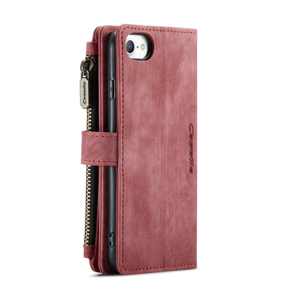 For iPhone SE 2022 / SE 2020 / 8 / 7 / 6 CaseMe-C30 PU + TPU Multifunctional Horizontal Flip Leather Case with Holder & Card Slot & Wallet & Zipper Pocke(Red)