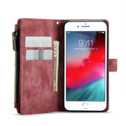 For iPhone SE 2022 / SE 2020 / 8 / 7 / 6 CaseMe-C30 PU + TPU Multifunctional Horizontal Flip Leather Case with Holder & Card Slot & Wallet & Zipper Pocke(Red)