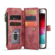 For iPhone SE 2022 / SE 2020 / 8 / 7 / 6 CaseMe-C30 PU + TPU Multifunctional Horizontal Flip Leather Case with Holder & Card Slot & Wallet & Zipper Pocke(Red)