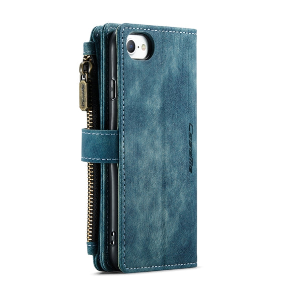 For iPhone SE 2022 / SE 2020 / 8 / 7 / 6 CaseMe-C30 PU + TPU Multifunctional Horizontal Flip Leather Case with Holder & Card Slot & Wallet & Zipper Pocke(Blue)