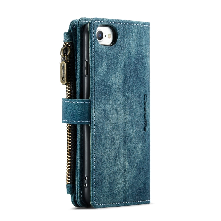 For iPhone SE 2022 / SE 2020 / 8 / 7 / 6 CaseMe-C30 PU + TPU Multifunctional Horizontal Flip Leather Case with Holder & Card Slot & Wallet & Zipper Pocke(Blue)