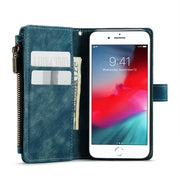 For iPhone SE 2022 / SE 2020 / 8 / 7 / 6 CaseMe-C30 PU + TPU Multifunctional Horizontal Flip Leather Case with Holder & Card Slot & Wallet & Zipper Pocke(Blue)