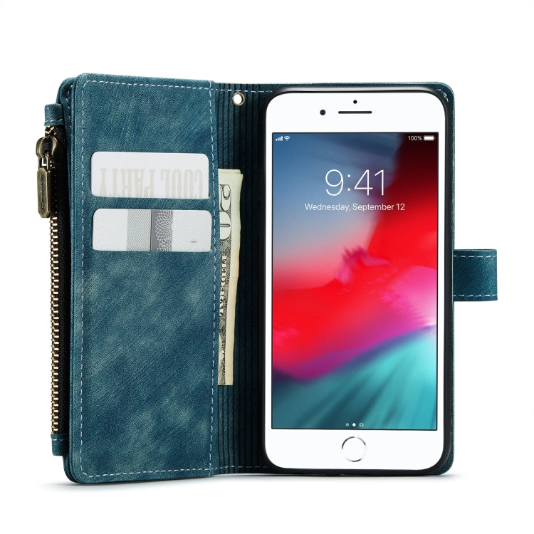 For iPhone SE 2022 / SE 2020 / 8 / 7 / 6 CaseMe-C30 PU + TPU Multifunctional Horizontal Flip Leather Case with Holder & Card Slot & Wallet & Zipper Pocke(Blue)
