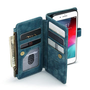 For iPhone SE 2022 / SE 2020 / 8 / 7 / 6 CaseMe-C30 PU + TPU Multifunctional Horizontal Flip Leather Case with Holder & Card Slot & Wallet & Zipper Pocke(Blue)