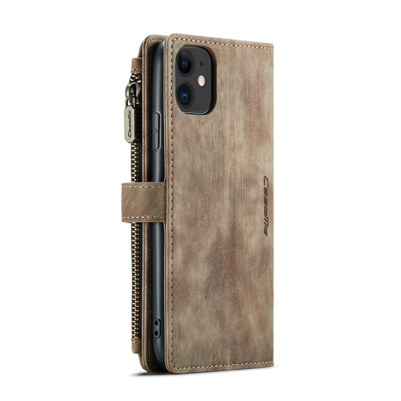 For iPhone 11 CaseMe-C30 PU + TPU Multifunctional Horizontal Flip Leather Case with Holder & Card Slot & Wallet & Zipper Pocket (Brown)