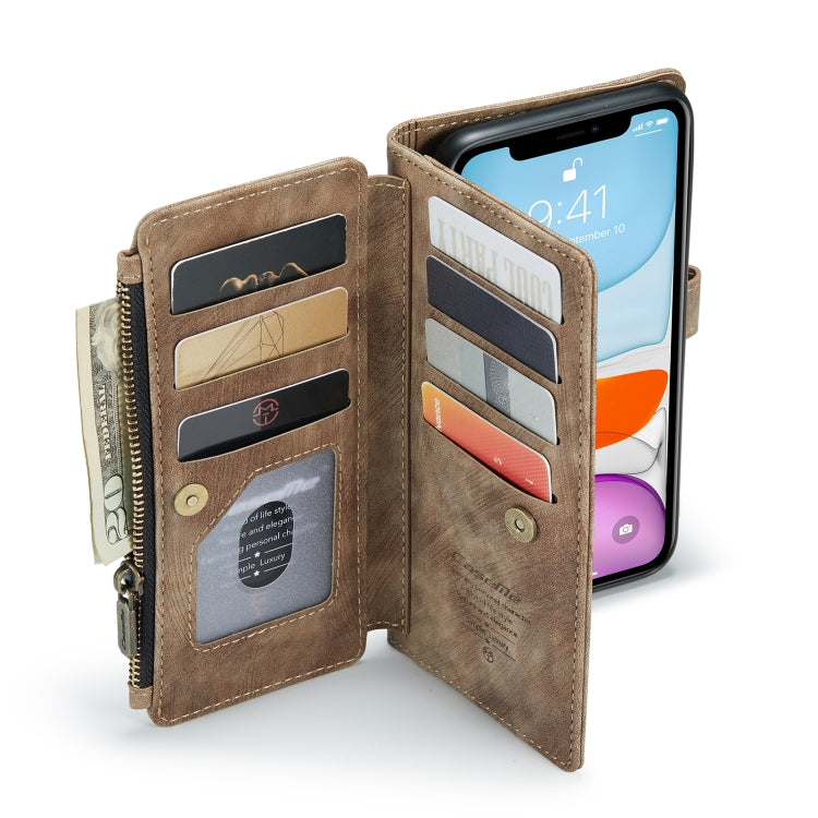 For iPhone 11 CaseMe-C30 PU + TPU Multifunctional Horizontal Flip Leather Case with Holder & Card Slot & Wallet & Zipper Pocket (Brown)