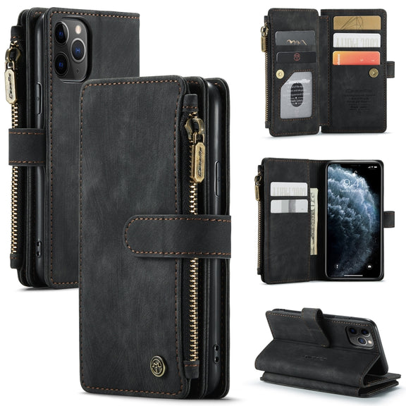For iPhone 11 Pro CaseMe-C30 PU + TPU Multifunctional Horizontal Flip Leather Case with Holder & Card Slot & Wallet & Zipper Pocket (Black)