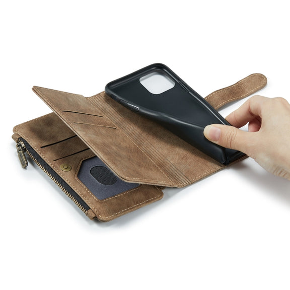 For iPhone 11 Pro CaseMe-C30 PU + TPU Multifunctional Horizontal Flip Leather Case with Holder & Card Slot & Wallet & Zipper Pocket (Brown)