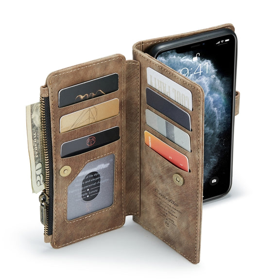 For iPhone 11 Pro Max CaseMe-C30 PU + TPU Multifunctional Horizontal Flip Leather Case with Holder & Card Slot & Wallet & Zipper Pocket (Brown)
