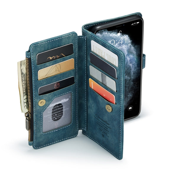 For iPhone 11 Pro Max CaseMe-C30 PU + TPU Multifunctional Horizontal Flip Leather Case with Holder & Card Slot & Wallet & Zipper Pocket (Blue)