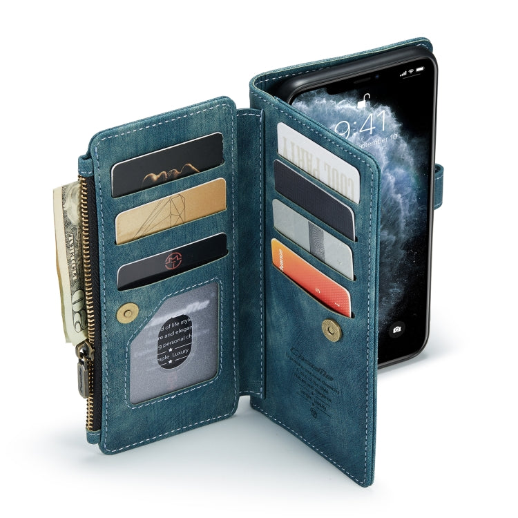 For iPhone 11 Pro Max CaseMe-C30 PU + TPU Multifunctional Horizontal Flip Leather Case with Holder & Card Slot & Wallet & Zipper Pocket (Blue)