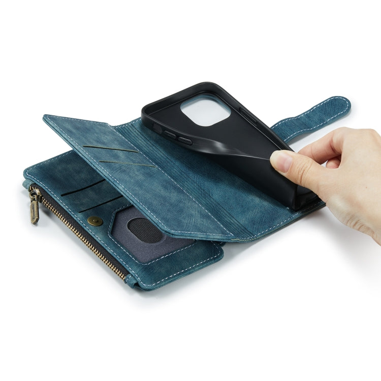 For iPhone 12 mini CaseMe-C30 PU + TPU Multifunctional Horizontal Flip Leather Case with Holder & Card Slot & Wallet & Zipper Pocket (Blue) - iPhone 12 mini Cases by CaseMe | Online Shopping South Africa | PMC Jewellery | Buy Now Pay Later Mobicred