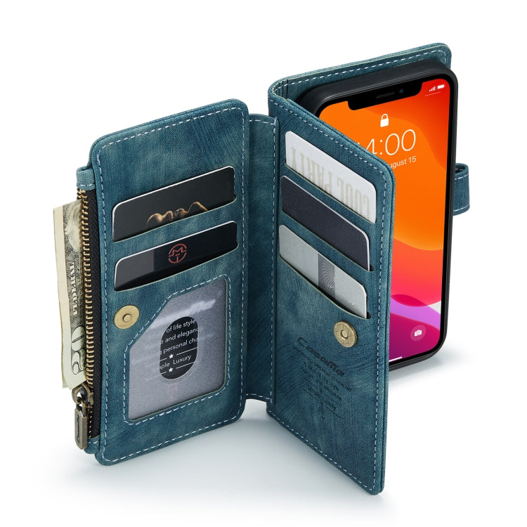 For iPhone 12 mini CaseMe-C30 PU + TPU Multifunctional Horizontal Flip Leather Case with Holder & Card Slot & Wallet & Zipper Pocket (Blue) - iPhone 12 mini Cases by CaseMe | Online Shopping South Africa | PMC Jewellery | Buy Now Pay Later Mobicred