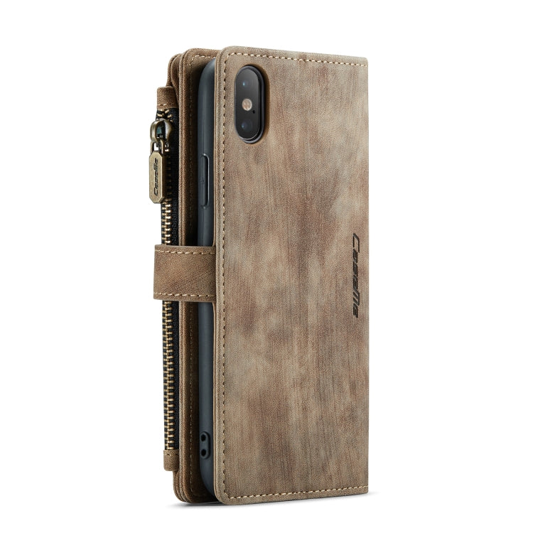 For iPhone X / XS CaseMe-C30 PU + TPU Multifunctional Horizontal Flip Leather Case with Holder & Card Slot & Wallet & Zipper Pocket(Brown) - More iPhone Cases by CaseMe | Online Shopping South Africa | PMC Jewellery | Buy Now Pay Later Mobicred