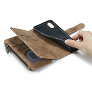 For iPhone X / XS CaseMe-C30 PU + TPU Multifunctional Horizontal Flip Leather Case with Holder & Card Slot & Wallet & Zipper Pocket(Brown)