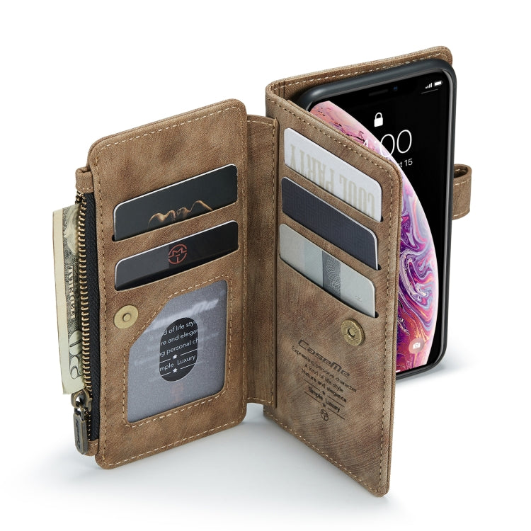 For iPhone X / XS CaseMe-C30 PU + TPU Multifunctional Horizontal Flip Leather Case with Holder & Card Slot & Wallet & Zipper Pocket(Brown) - More iPhone Cases by CaseMe | Online Shopping South Africa | PMC Jewellery | Buy Now Pay Later Mobicred