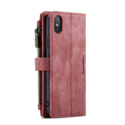 For iPhone X / XS CaseMe-C30 PU + TPU Multifunctional Horizontal Flip Leather Case with Holder & Card Slot & Wallet & Zipper Pocket(Red)