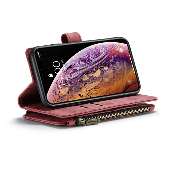 For iPhone X / XS CaseMe-C30 PU + TPU Multifunctional Horizontal Flip Leather Case with Holder & Card Slot & Wallet & Zipper Pocket(Red)
