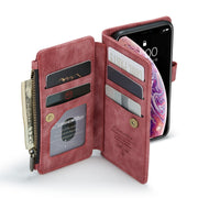 For iPhone X / XS CaseMe-C30 PU + TPU Multifunctional Horizontal Flip Leather Case with Holder & Card Slot & Wallet & Zipper Pocket(Red)