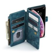 For iPhone X / XS CaseMe-C30 PU + TPU Multifunctional Horizontal Flip Leather Case with Holder & Card Slot & Wallet & Zipper Pocket(Blue)