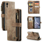 For iPhone XR CaseMe-C30 PU + TPU Multifunctional Horizontal Flip Leather Case with Holder & Card Slot & Wallet & Zipper Pocket(Brown)
