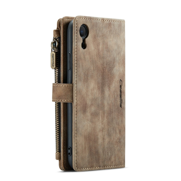 For iPhone XR CaseMe-C30 PU + TPU Multifunctional Horizontal Flip Leather Case with Holder & Card Slot & Wallet & Zipper Pocket(Brown)