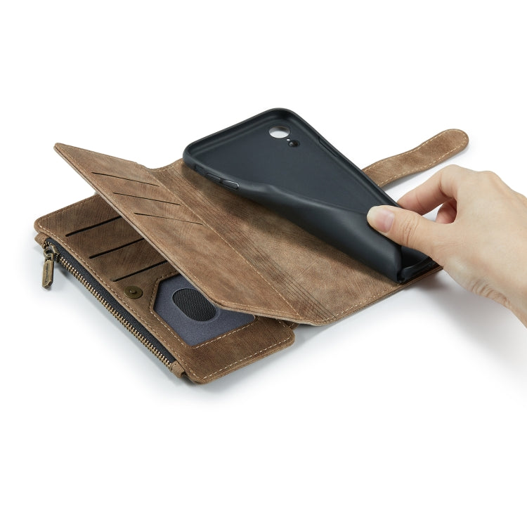 For iPhone XR CaseMe-C30 PU + TPU Multifunctional Horizontal Flip Leather Case with Holder & Card Slot & Wallet & Zipper Pocket(Brown)