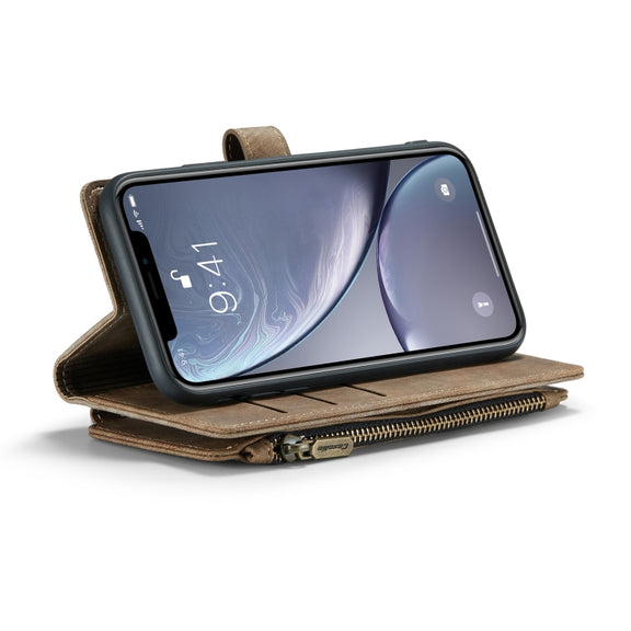 For iPhone XR CaseMe-C30 PU + TPU Multifunctional Horizontal Flip Leather Case with Holder & Card Slot & Wallet & Zipper Pocket(Brown)