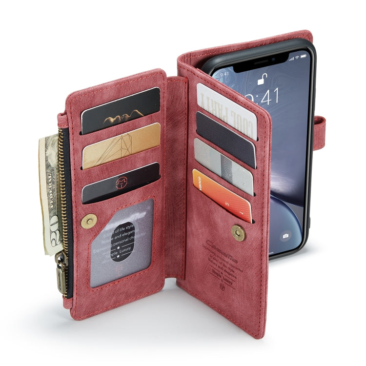 For iPhone XR CaseMe-C30 PU + TPU Multifunctional Horizontal Flip Leather Case with Holder & Card Slot & Wallet & Zipper Pocket(Red)
