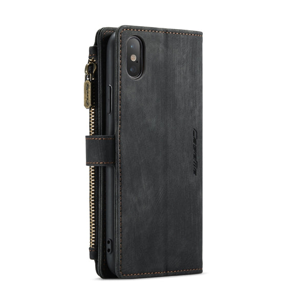 For iPhone XS Max CaseMe-C30 PU + TPU Multifunctional Horizontal Flip Leather Case with Holder & Card Slot & Wallet & Zipper Pocket(Black)