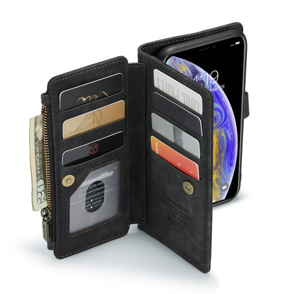 For iPhone XS Max CaseMe-C30 PU + TPU Multifunctional Horizontal Flip Leather Case with Holder & Card Slot & Wallet & Zipper Pocket(Black)