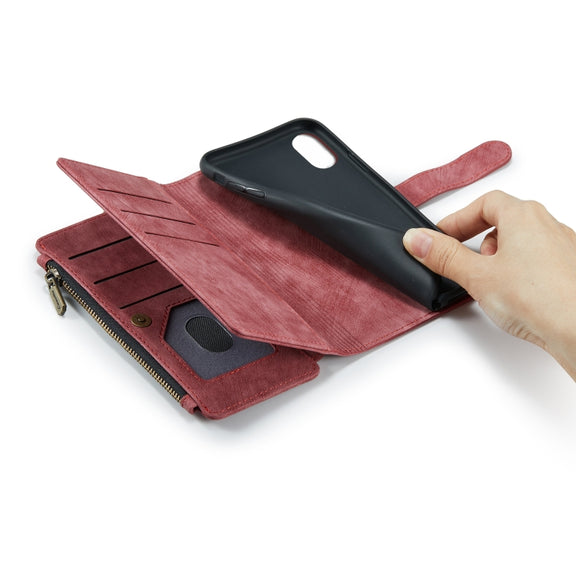 For iPhone XS Max CaseMe-C30 PU + TPU Multifunctional Horizontal Flip Leather Case with Holder & Card Slot & Wallet & Zipper Pocket(Red)