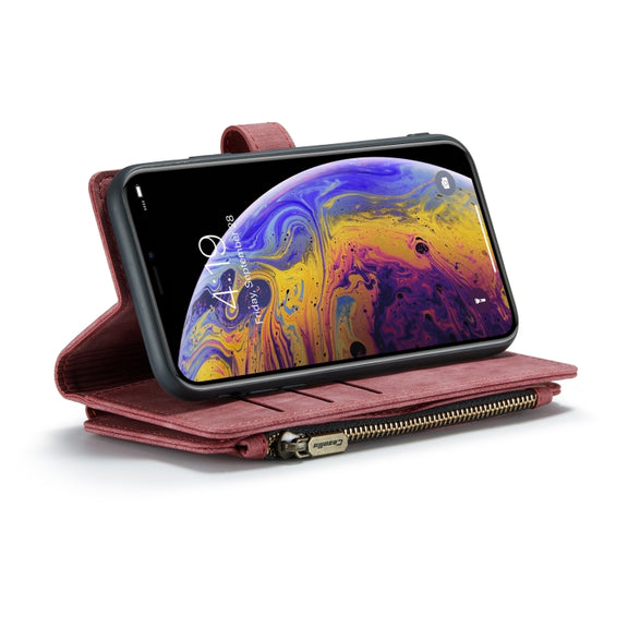 For iPhone XS Max CaseMe-C30 PU + TPU Multifunctional Horizontal Flip Leather Case with Holder & Card Slot & Wallet & Zipper Pocket(Red)