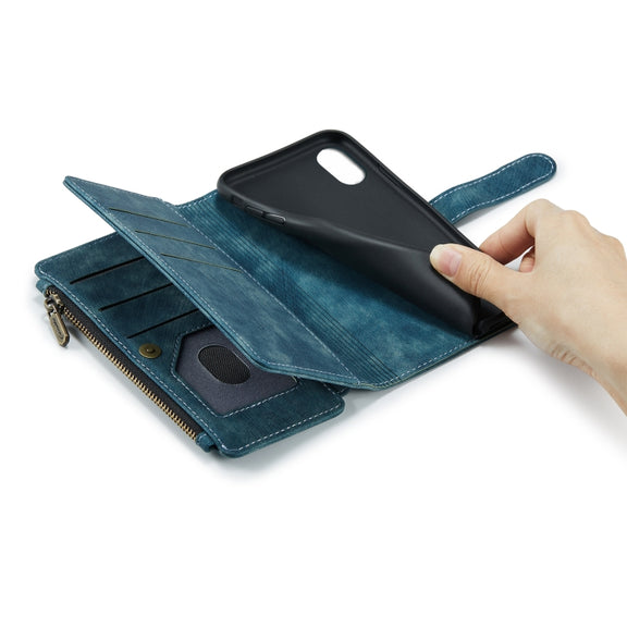 For iPhone XS Max CaseMe-C30 PU + TPU Multifunctional Horizontal Flip Leather Case with Holder & Card Slot & Wallet & Zipper Pocket(Blue)