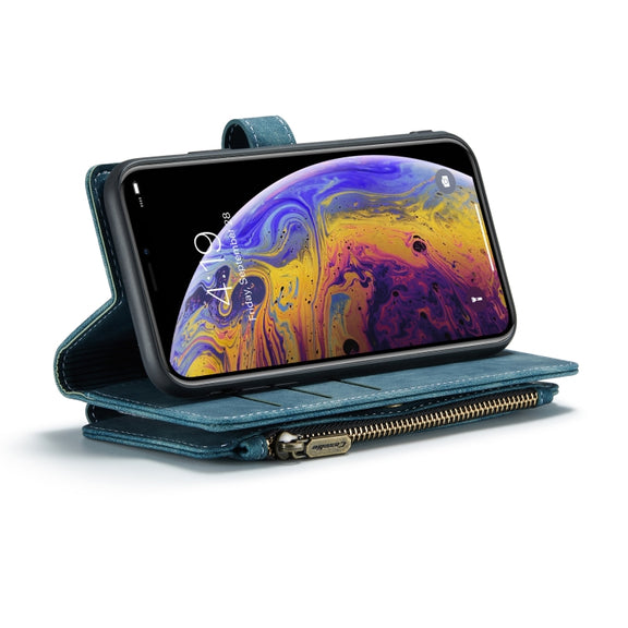 For iPhone XS Max CaseMe-C30 PU + TPU Multifunctional Horizontal Flip Leather Case with Holder & Card Slot & Wallet & Zipper Pocket(Blue)