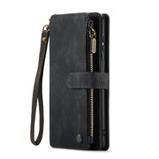 For Samsung Galaxy A12 CaseMe-C30 PU + TPU Multifunctional Horizontal Flip Leather Case with Holder & Card Slot & Wallet & Zipper Pocket(Black)