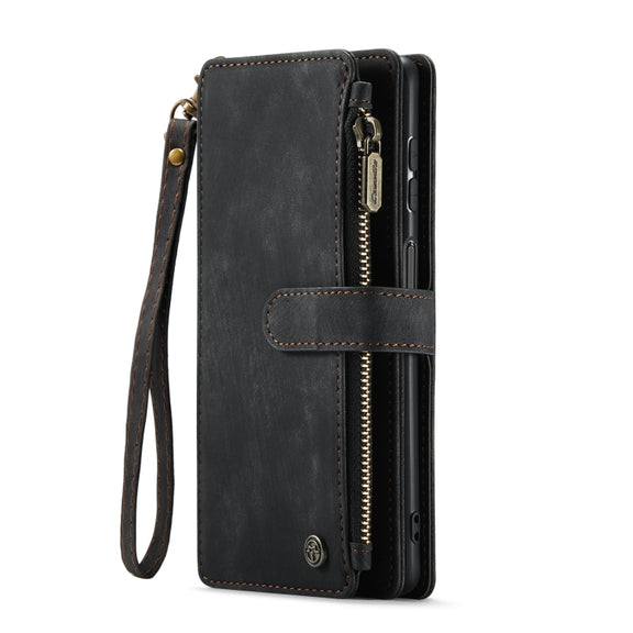 For Samsung Galaxy A12 CaseMe-C30 PU + TPU Multifunctional Horizontal Flip Leather Case with Holder & Card Slot & Wallet & Zipper Pocket(Black)