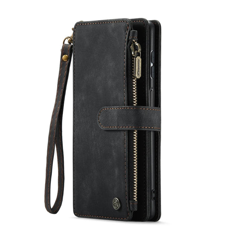 For Samsung Galaxy A12 CaseMe-C30 PU + TPU Multifunctional Horizontal Flip Leather Case with Holder & Card Slot & Wallet & Zipper Pocket(Black)
