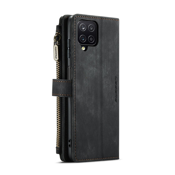 For Samsung Galaxy A12 CaseMe-C30 PU + TPU Multifunctional Horizontal Flip Leather Case with Holder & Card Slot & Wallet & Zipper Pocket(Black)