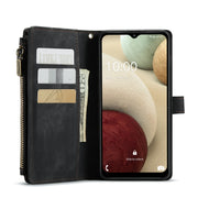 For Samsung Galaxy A12 CaseMe-C30 PU + TPU Multifunctional Horizontal Flip Leather Case with Holder & Card Slot & Wallet & Zipper Pocket(Black)