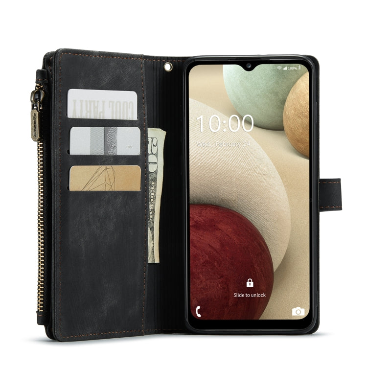 For Samsung Galaxy A12 CaseMe-C30 PU + TPU Multifunctional Horizontal Flip Leather Case with Holder & Card Slot & Wallet & Zipper Pocket(Black)