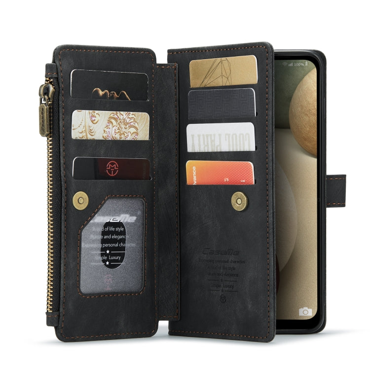 For Samsung Galaxy A12 CaseMe-C30 PU + TPU Multifunctional Horizontal Flip Leather Case with Holder & Card Slot & Wallet & Zipper Pocket(Black)