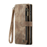 For Samsung Galaxy A12 CaseMe-C30 PU + TPU Multifunctional Horizontal Flip Leather Case with Holder & Card Slot & Wallet & Zipper Pocket(Brown)
