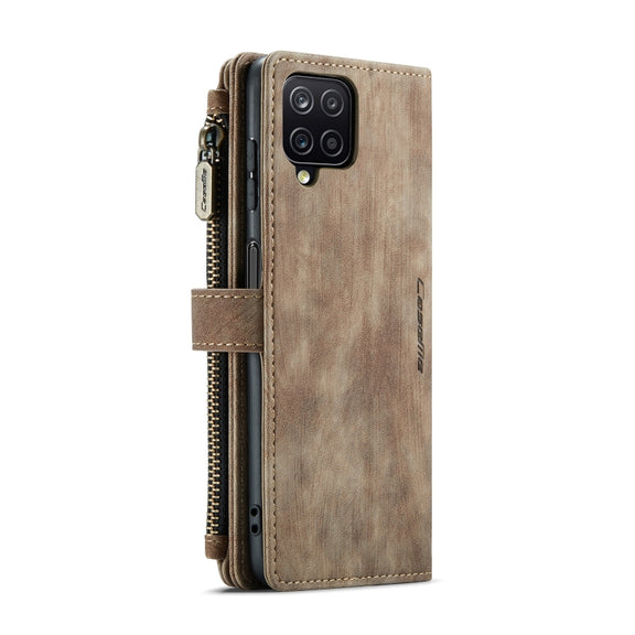 For Samsung Galaxy A12 CaseMe-C30 PU + TPU Multifunctional Horizontal Flip Leather Case with Holder & Card Slot & Wallet & Zipper Pocket(Brown)