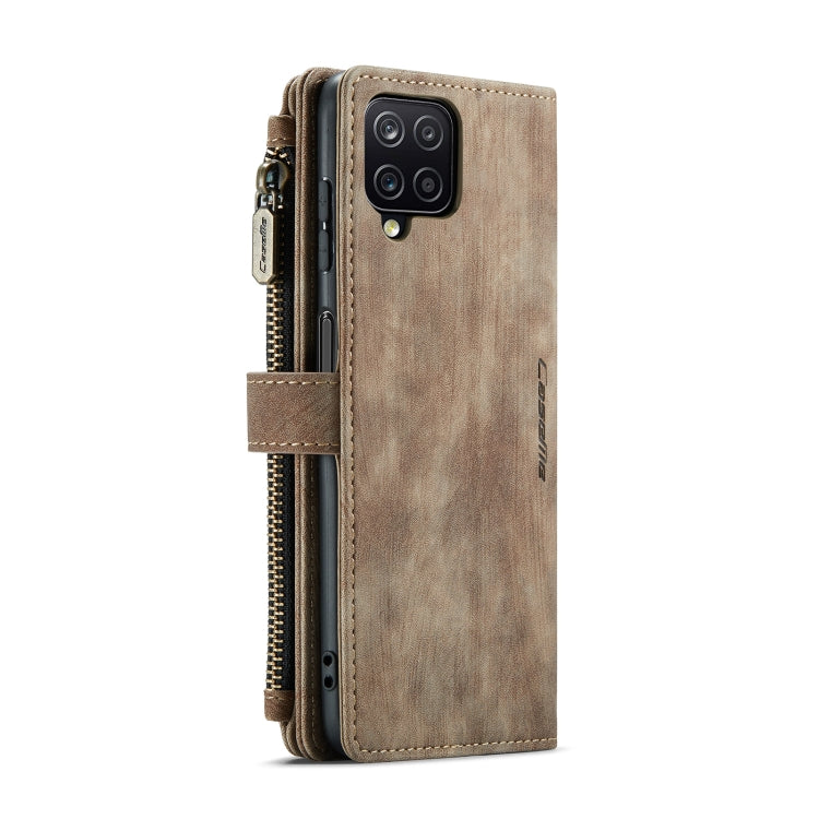For Samsung Galaxy A12 CaseMe-C30 PU + TPU Multifunctional Horizontal Flip Leather Case with Holder & Card Slot & Wallet & Zipper Pocket(Brown)