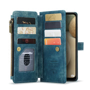 For Samsung Galaxy A12 CaseMe-C30 PU + TPU Multifunctional Horizontal Flip Leather Case with Holder & Card Slot & Wallet & Zipper Pocket(Blue)
