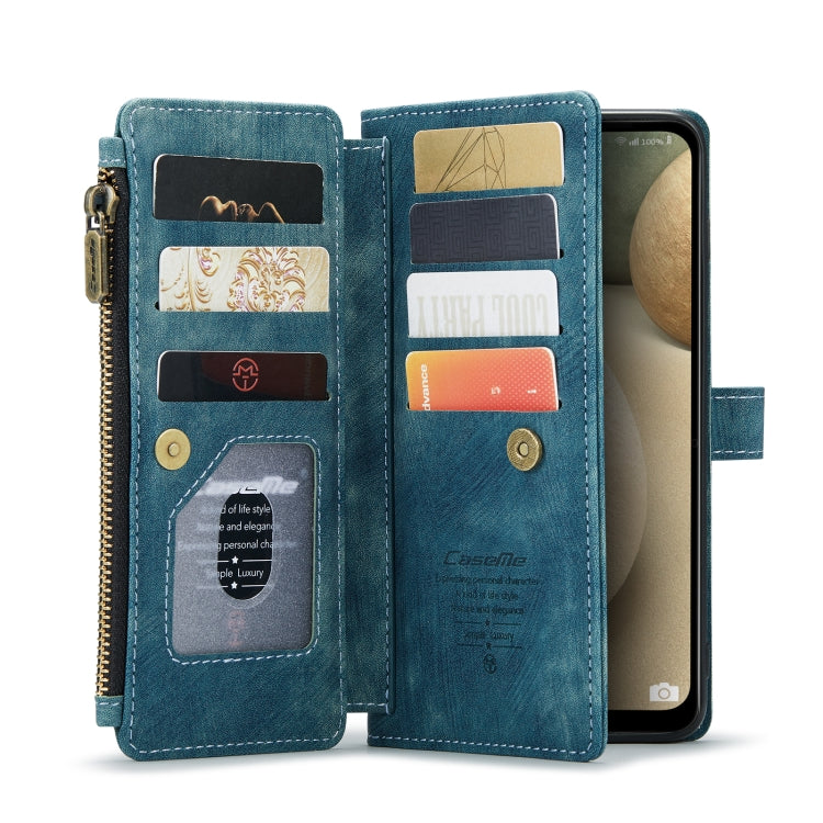 For Samsung Galaxy A12 CaseMe-C30 PU + TPU Multifunctional Horizontal Flip Leather Case with Holder & Card Slot & Wallet & Zipper Pocket(Blue)
