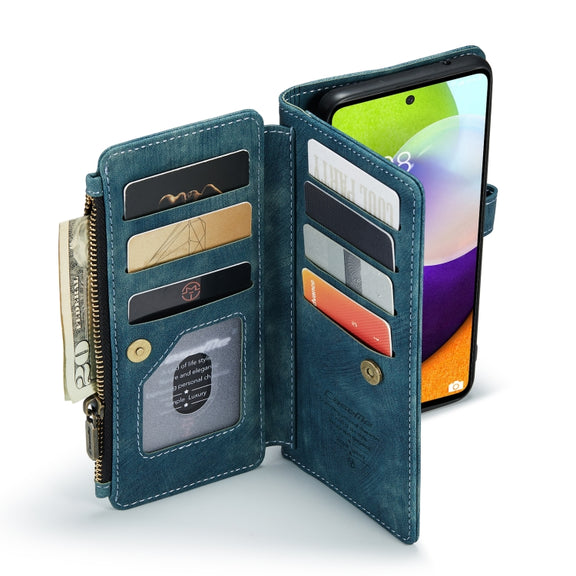 For Samsung Galaxy A52 5G / 4G CaseMe-C30 PU + TPU Multifunctional Horizontal Flip Leather Case with Holder & Card Slot & Wallet & Zipper Pocket(Blue)
