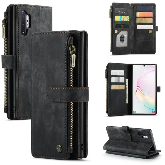 For Samsung Galaxy Note10+ CaseMe-C30 PU + TPU Multifunctional Horizontal Flip Leather Case with Holder & Card Slot & Wallet & Zipper Pocket(Black)